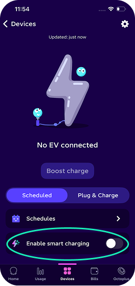 Screenshot showing Smart charge enabling
