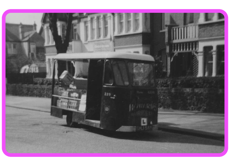 A electric milk float in Southend-on-Sea around 1970