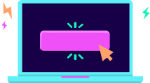 A laptop icon with a big pink button in the middle