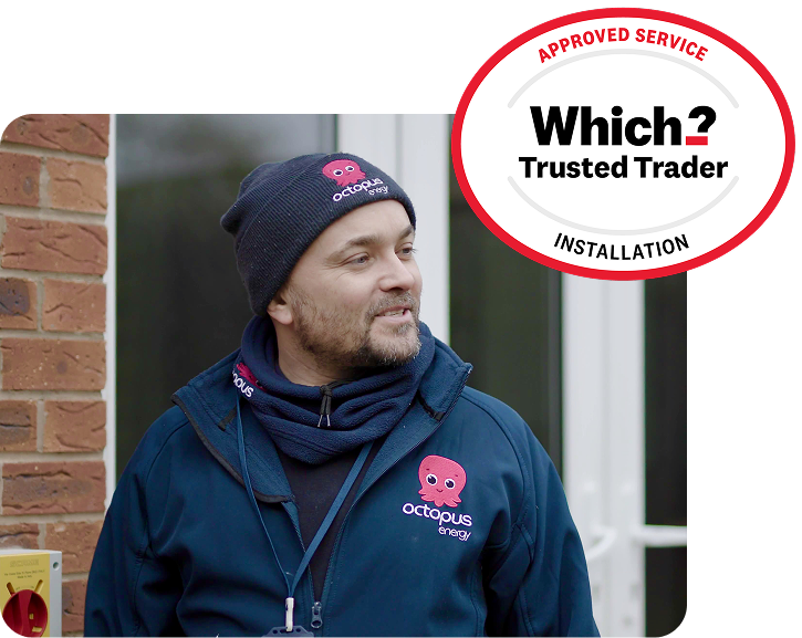 Which? trusted trader logo overlaid on image of Octopus engineer
