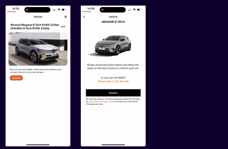 A screenshot of the 'connect your car' section of the Mobilize app