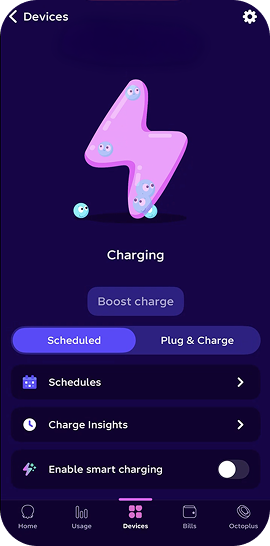 Screenshot of main page showing charging modes