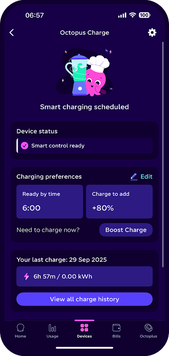 A screenshot of the Octopus app showing the device connection success screen.
