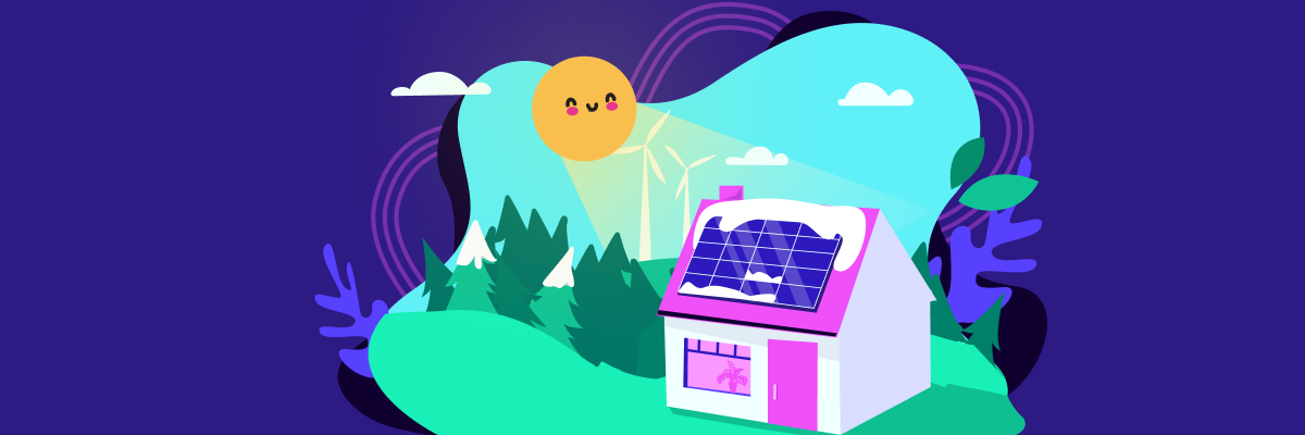 An illustration of a home with solar panels in winter