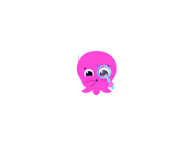 Pink Octopus with magnifying glass