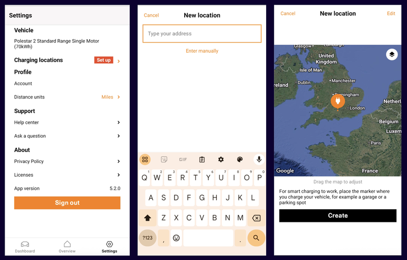A screenshot showing the set location screen in the PE app.
