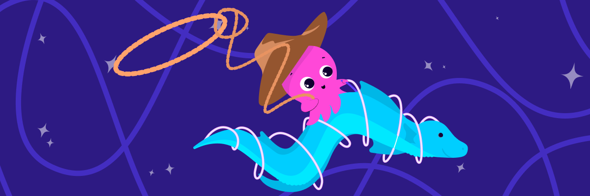 An illustration of a pink Octopus dressed like Indiana Jones
