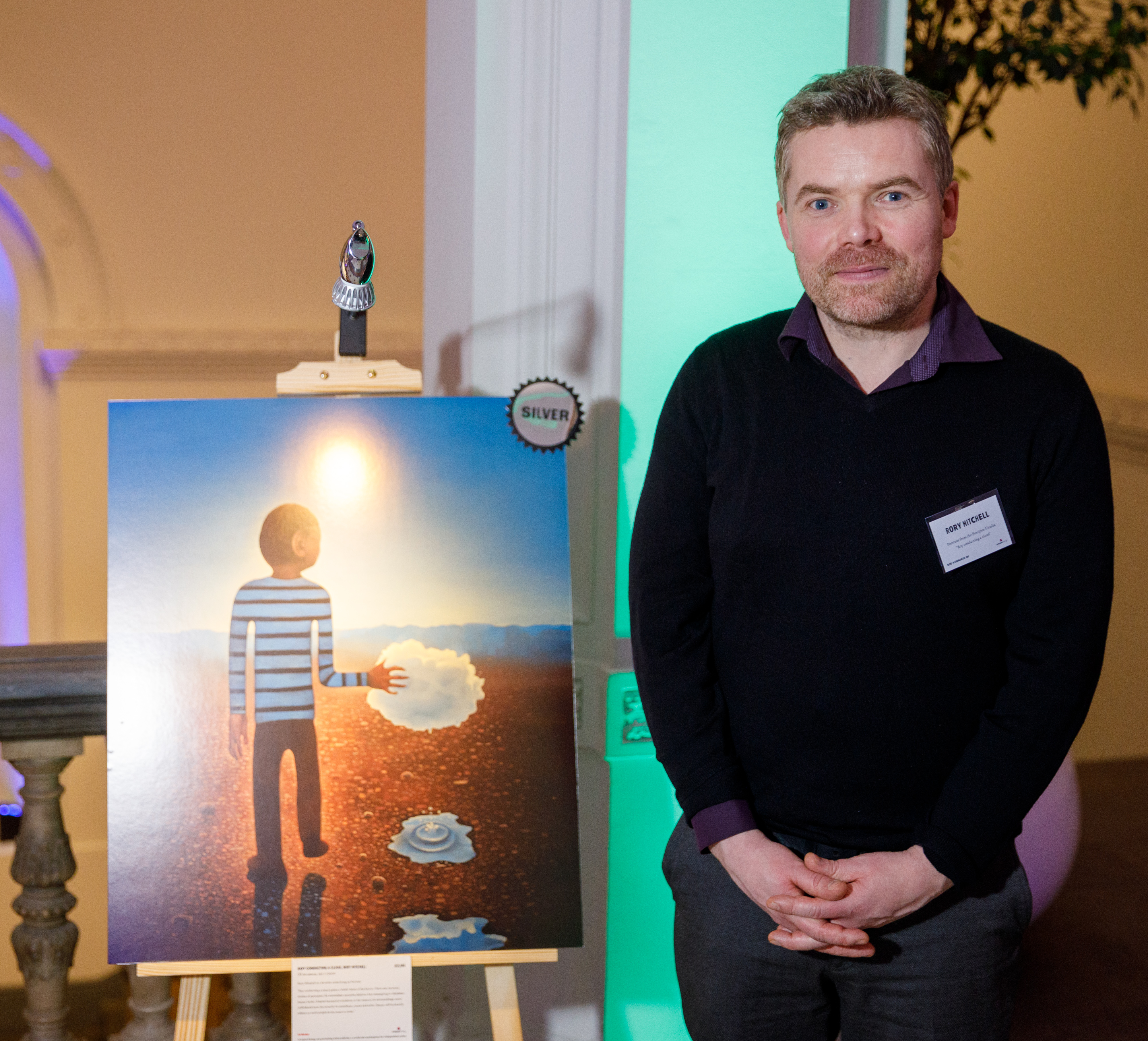A boy conducting a cloud - a painting by rory mitchell