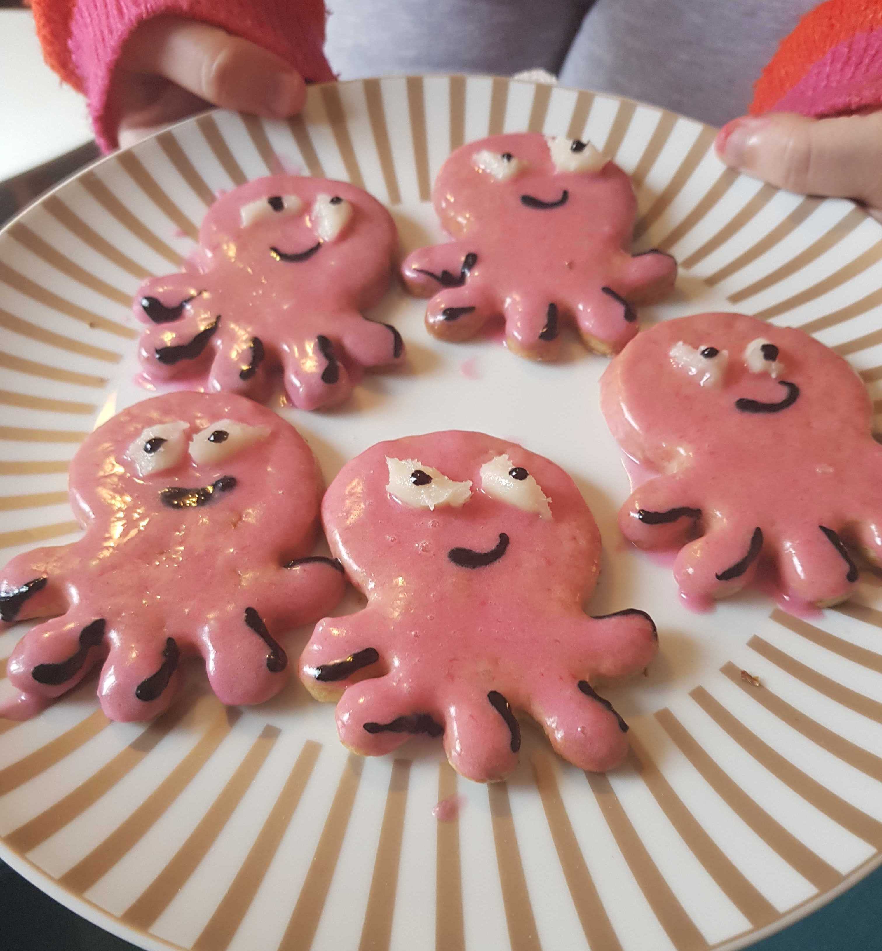 Some Octopus biscuits on a plate