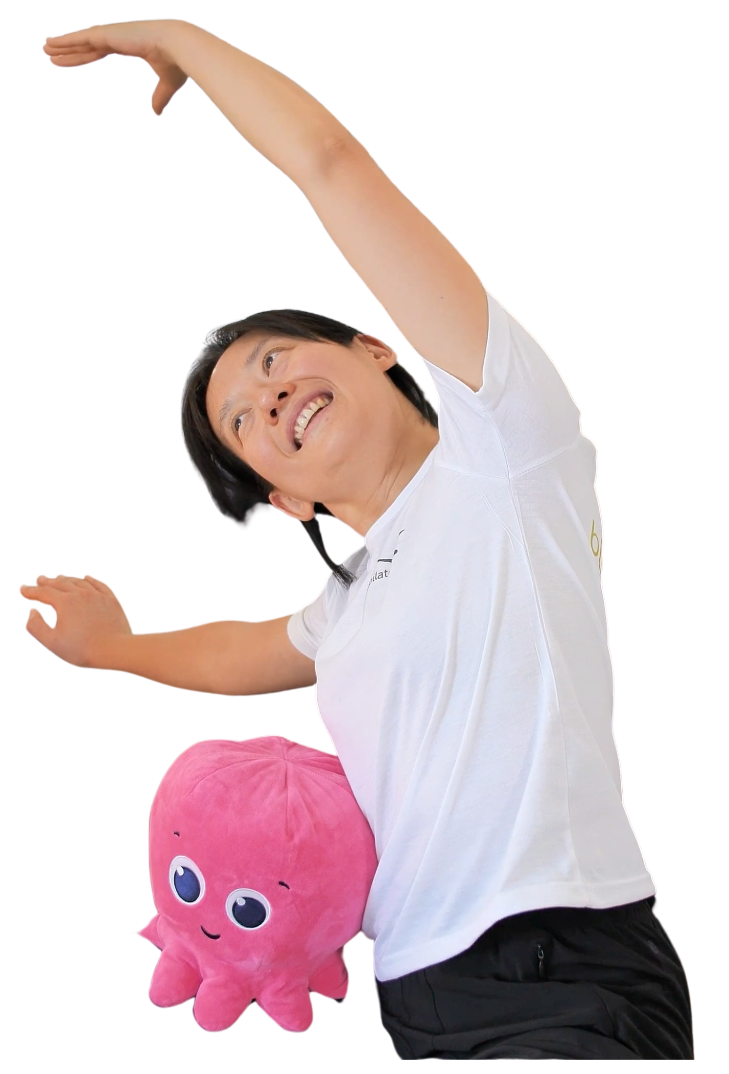 Bingxi stretching with her Octopus Energy toy