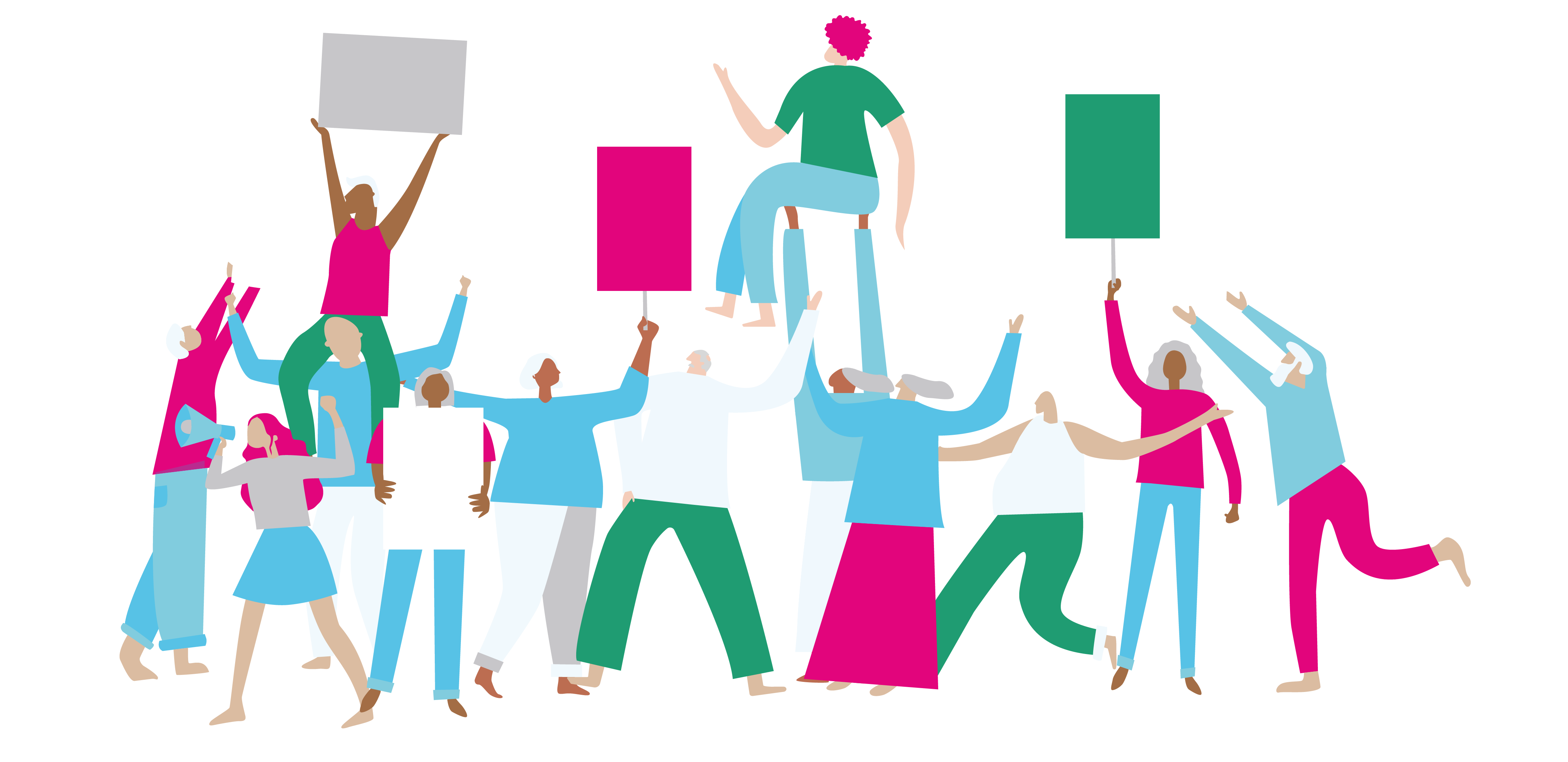 A graphic showing a diverse group of people celebrating