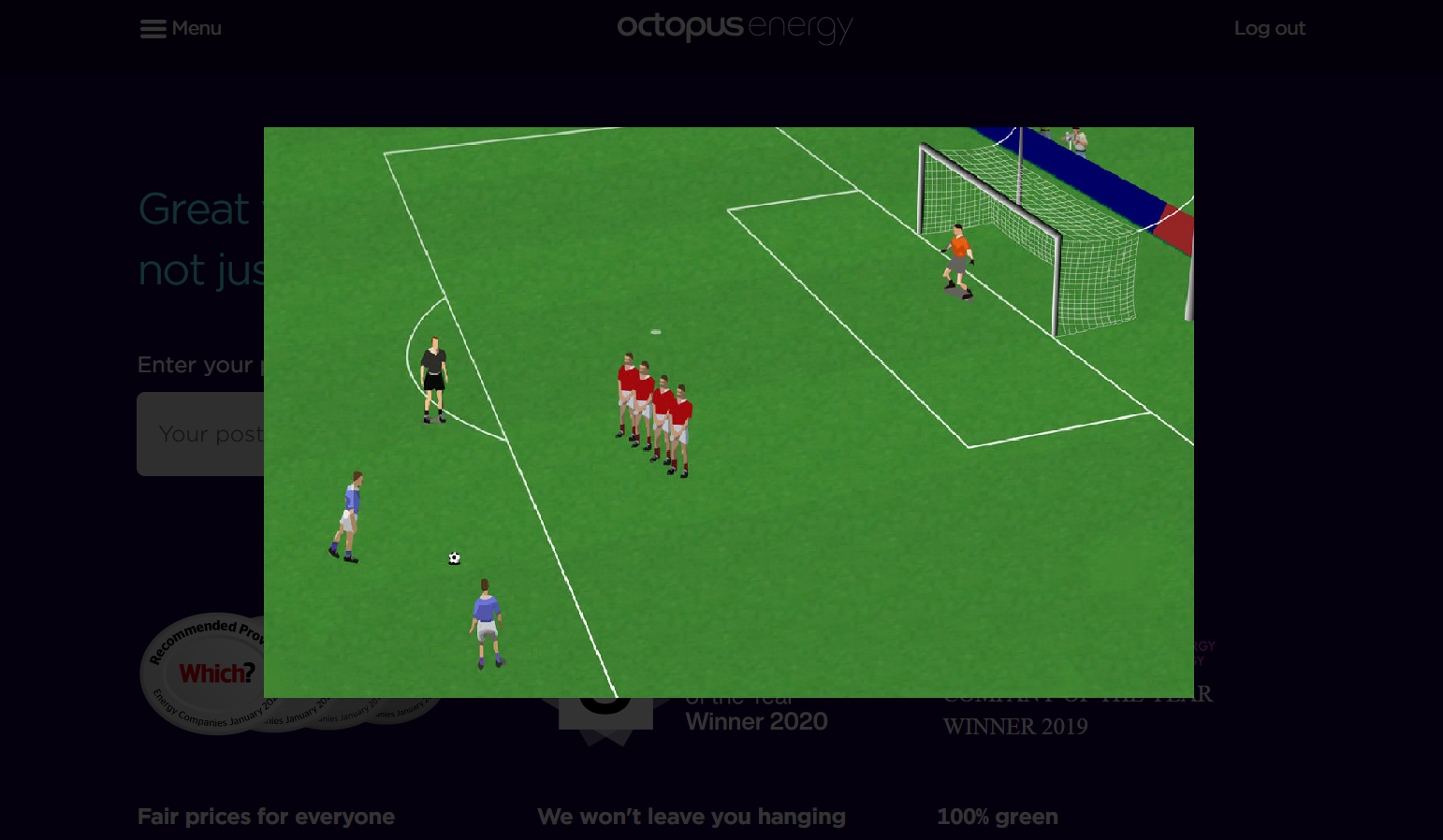 A screenshot of Baggio's magical free kicks running on the Octopus Homepage