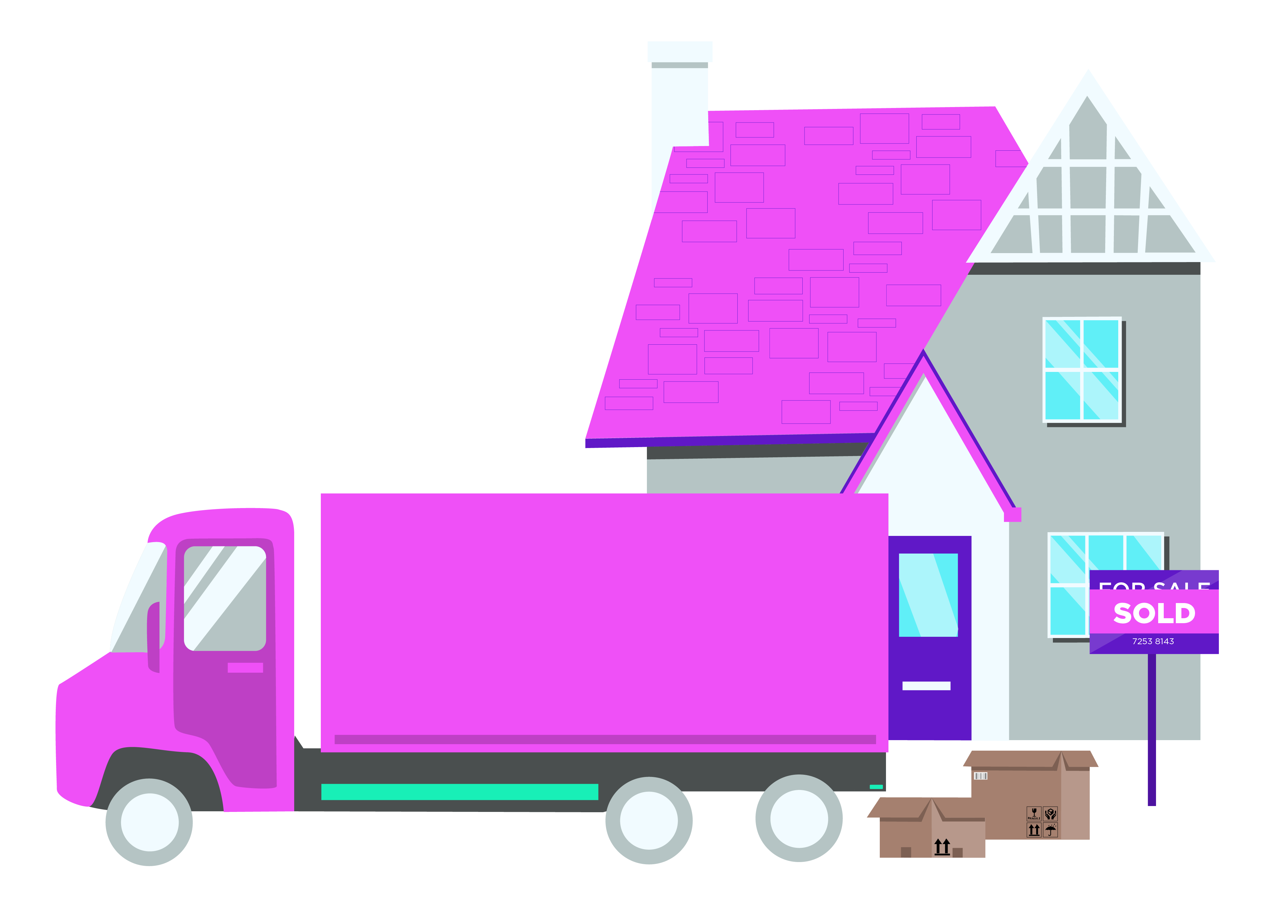 A graphic showing a moving van