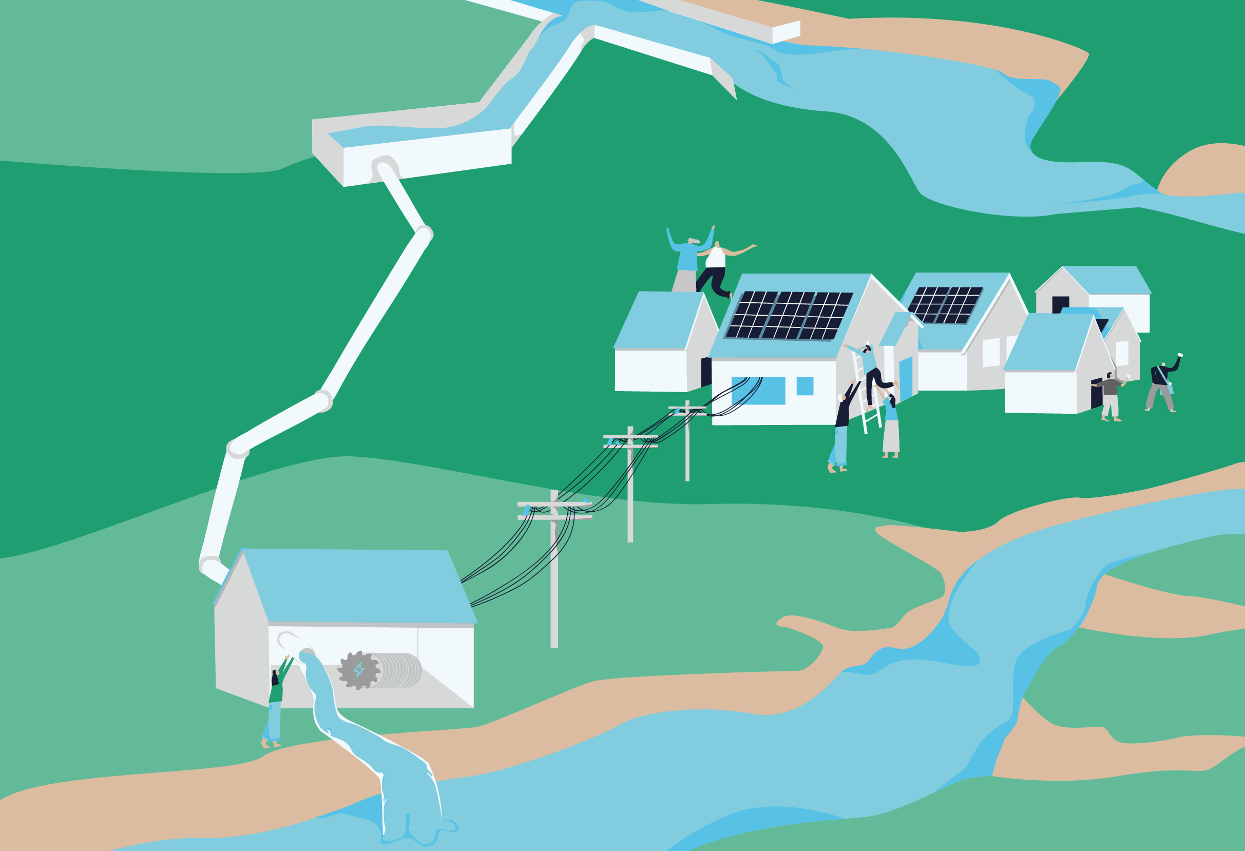 a graphic showing a hydro community energy project