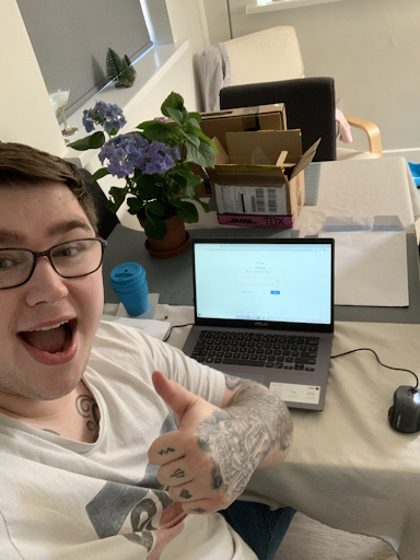 Conor, a new recruit working from home