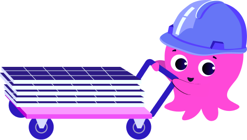 Constantine the Octopus with a trolley of solar panels