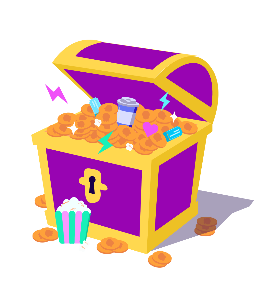 Treasure chest with lots of Octoplus rewards spilling out