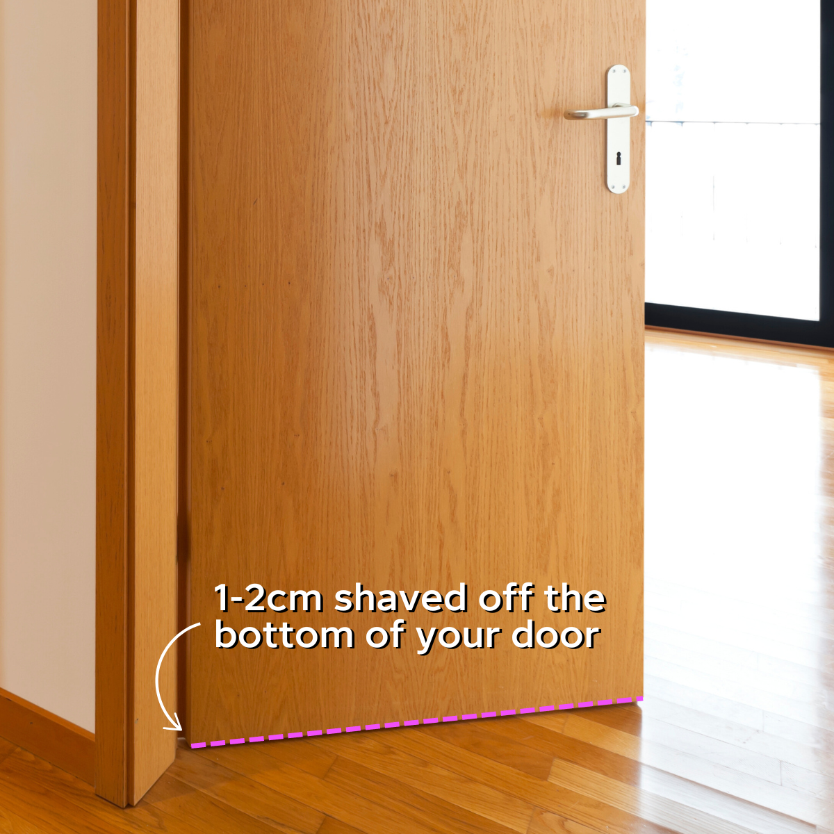 Internal door with bottom cut by 1-2 cm