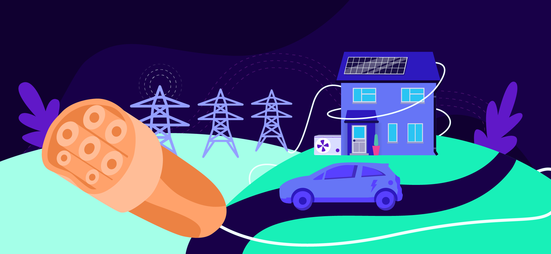 An image of an EV connected to the grid