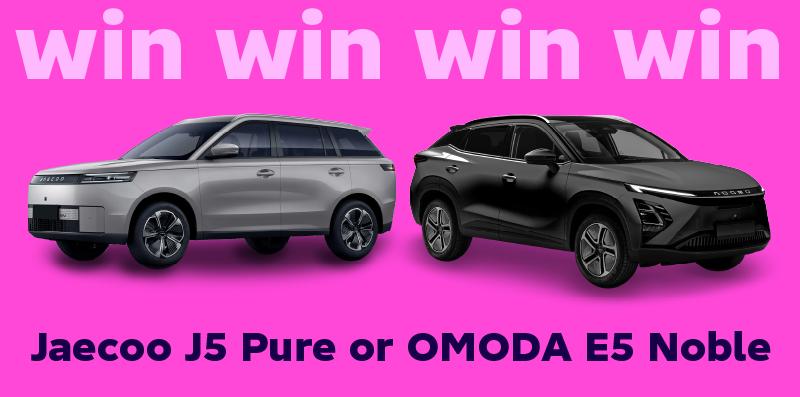 Illustration of a Jaecoo J5 Pure and an OMODA E5 Noble.