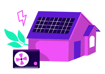 A Heat pump graphic, showing a house with a heat pump