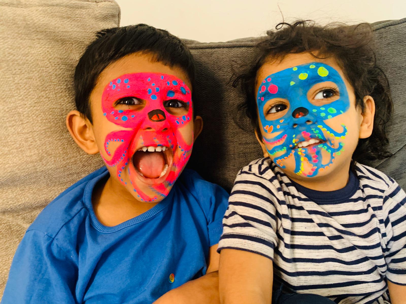 Two Kids Wearing Octopus Facepaint