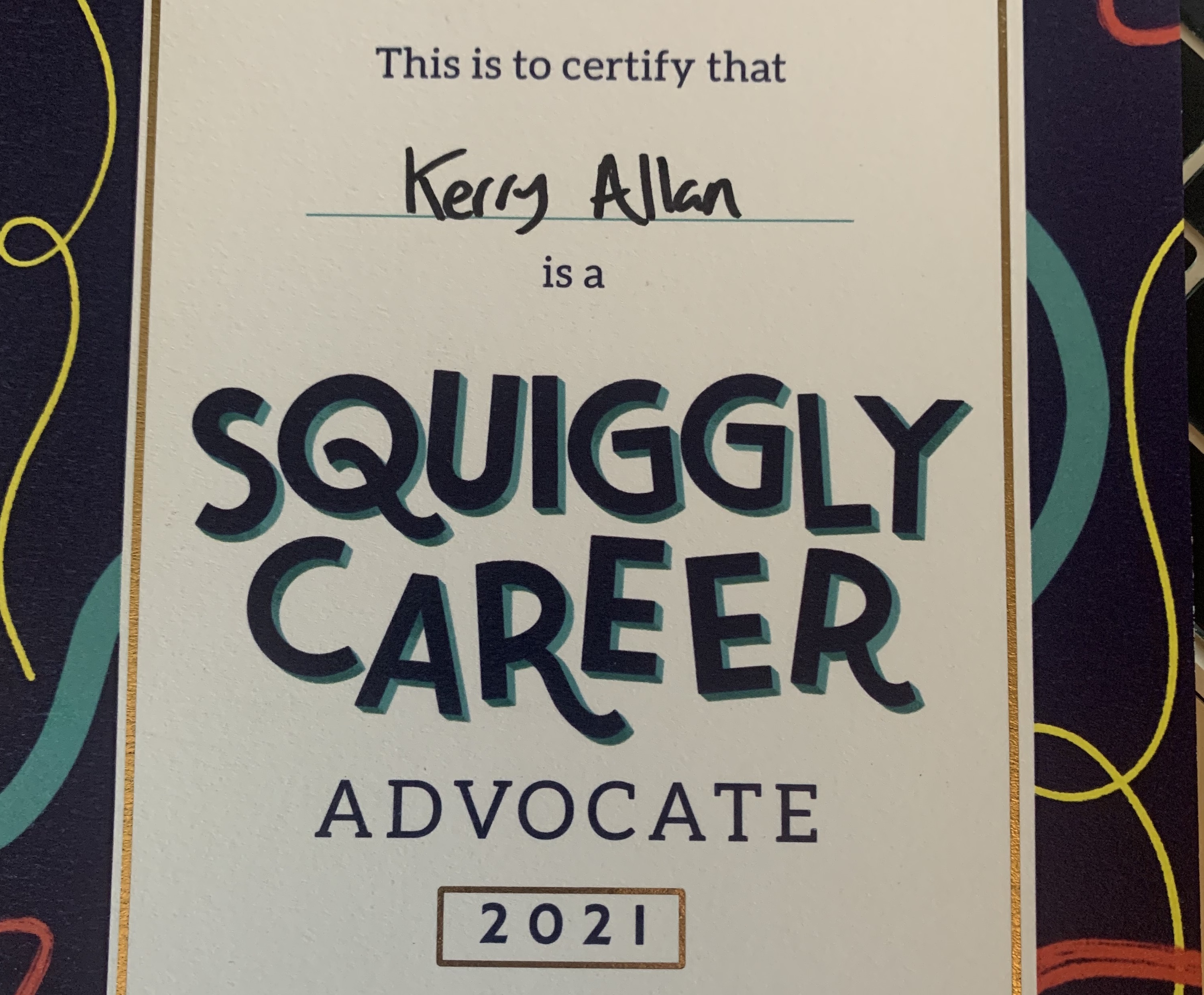an image of Kerry's squiggly career certificate