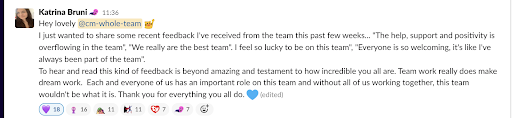 An image of some very sweet feedback from a team member!