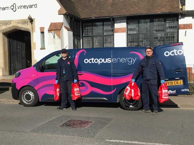 two octo-engineers delivering food