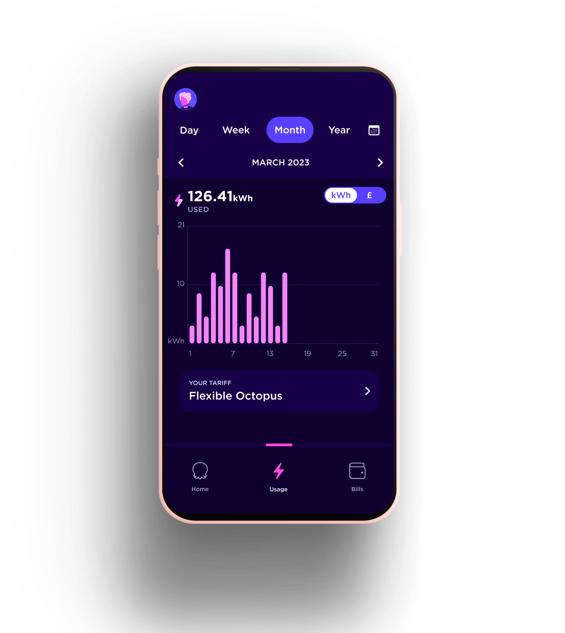 Month view on the Octopus app