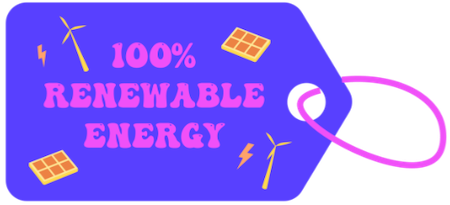 A shop tag saying 100% renewable energy