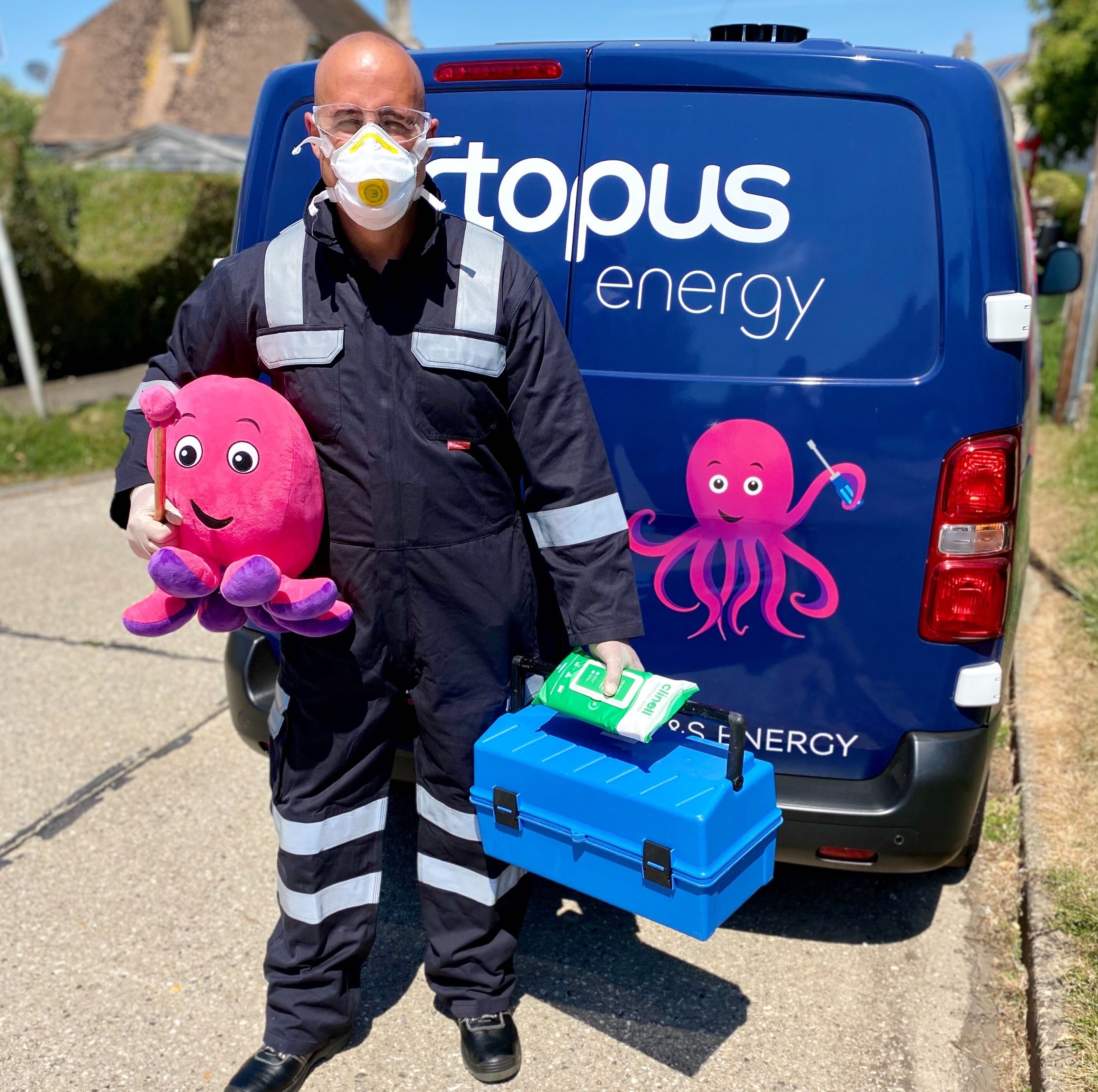 An image of an octopus engineer in PPE