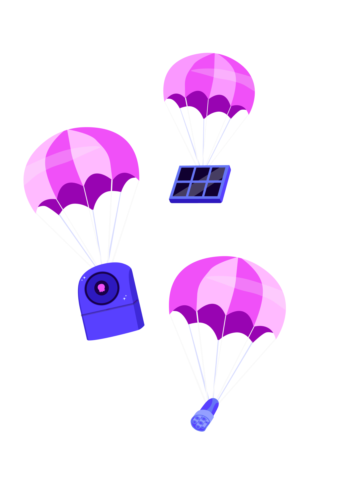 Parachutes bringing down solar panels, heat pump, EV charger