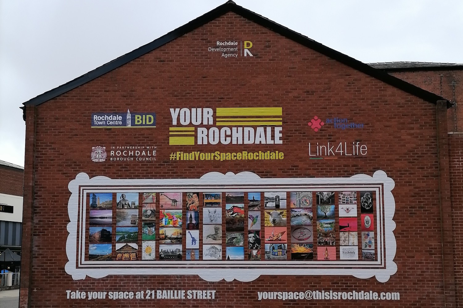 A photo of a mural location in Rochdale