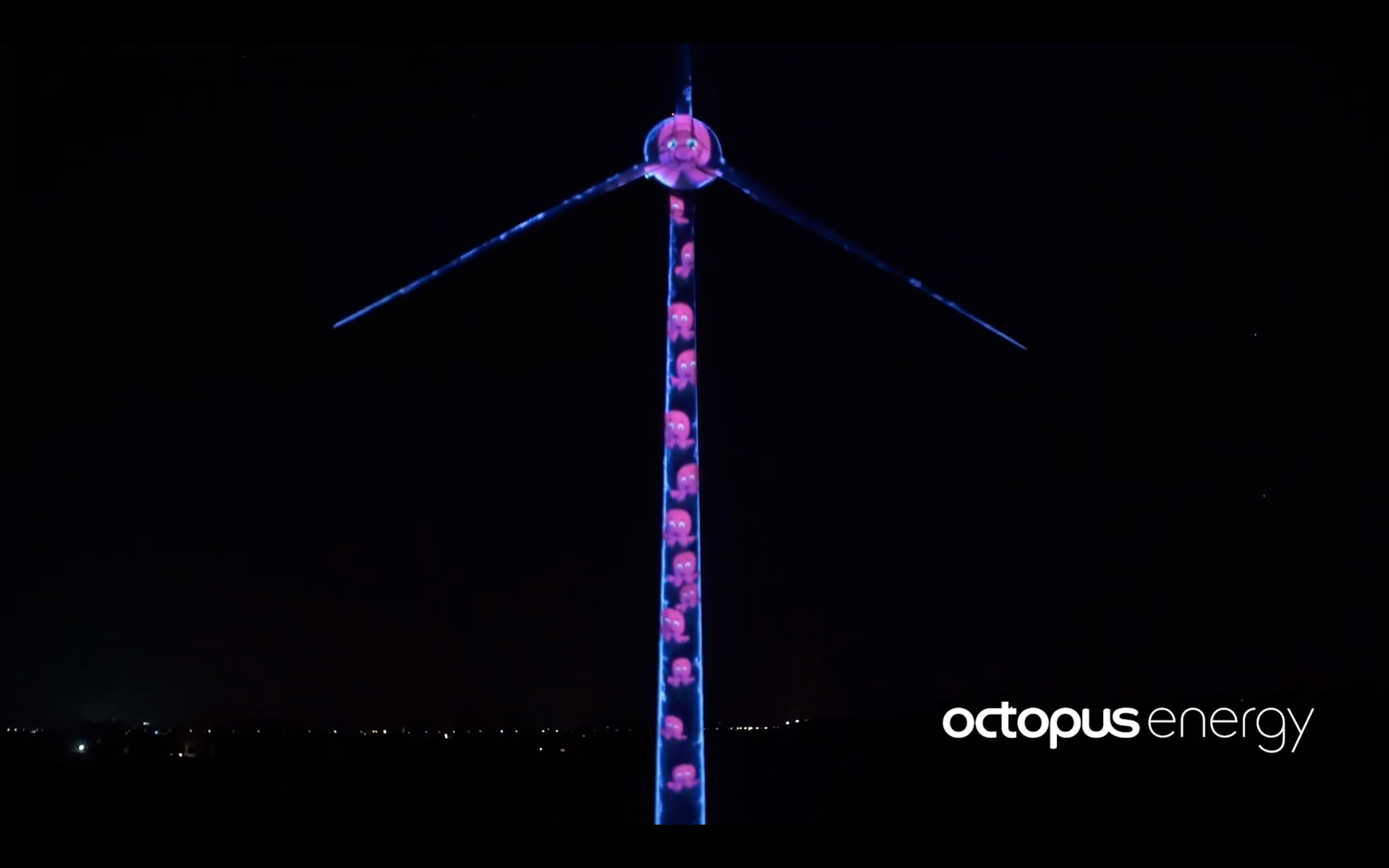 A photo of our turbine in Yorkshire with an Octopus logo