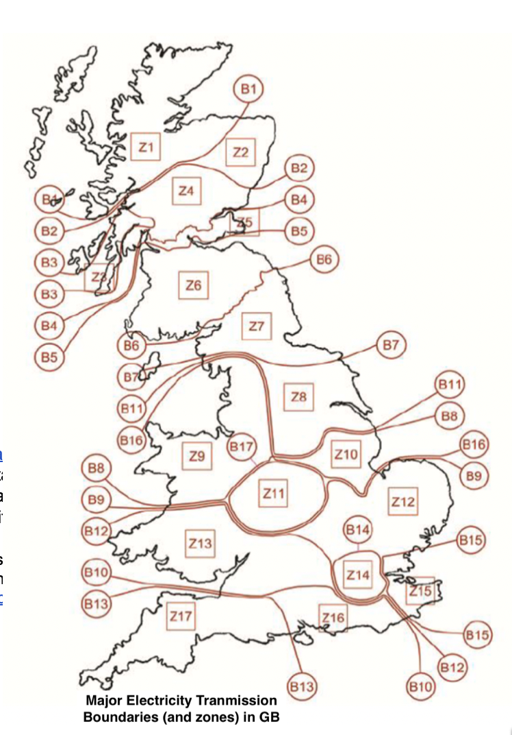 A map of energy transmission boundaries in the UK