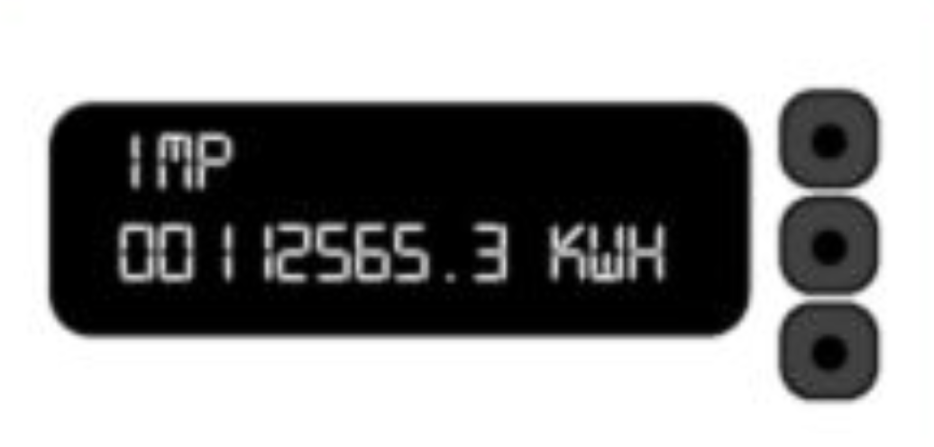 A smart meter display with three unmarked buttons