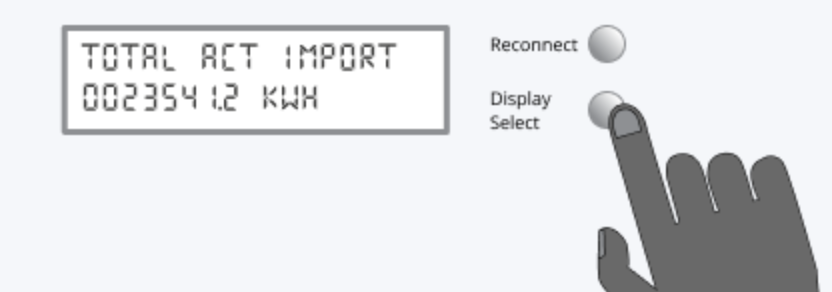 A smart meter display with two select buttons