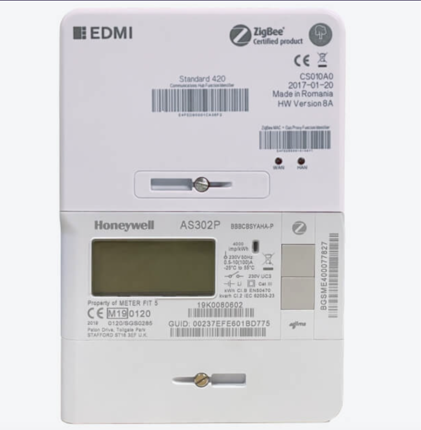 A meter display of Elster Honeywell AS302P SMETS2 meter
