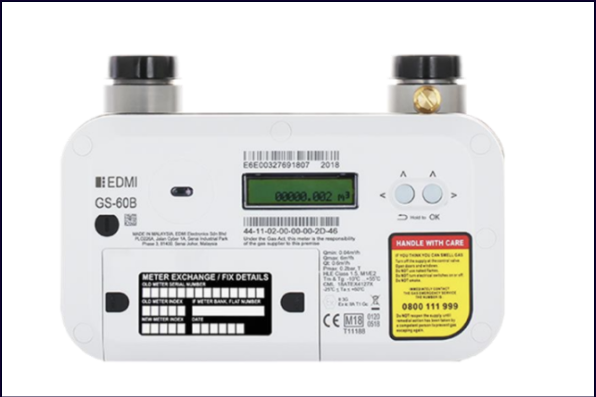 A meter display of EDMI SMETS2 gas meter