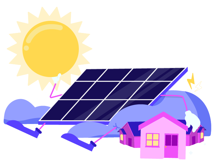 Solar panels next to house with sun