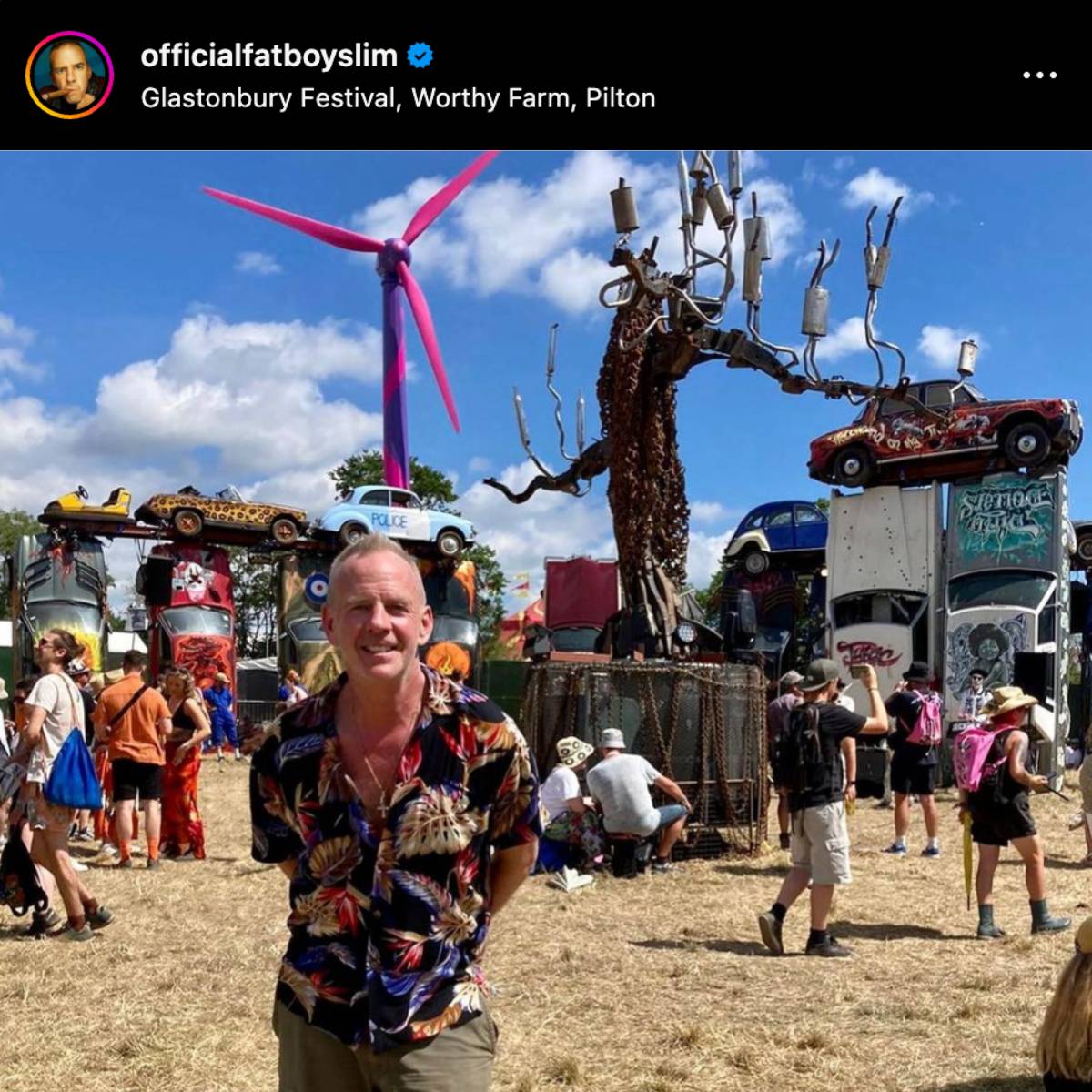 Fatboy Slim in front of Glasto turbine