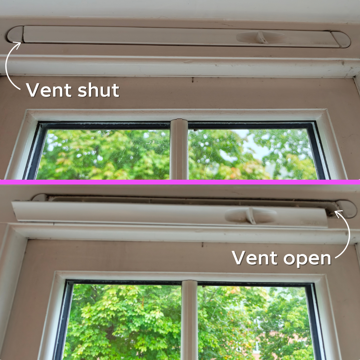 Window with trickle vents installed