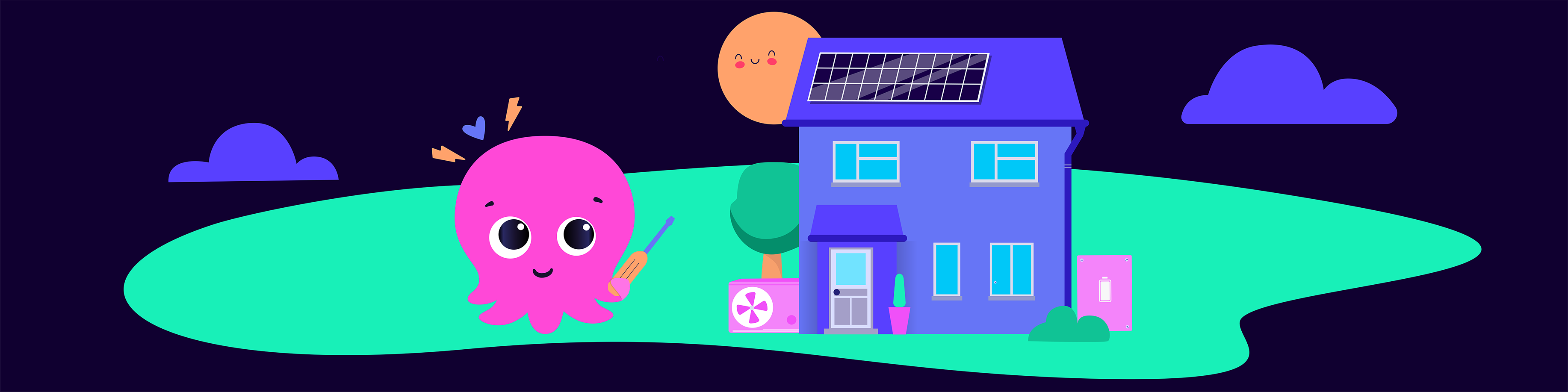 an image of an octopus outside a house with lots of smart tech
