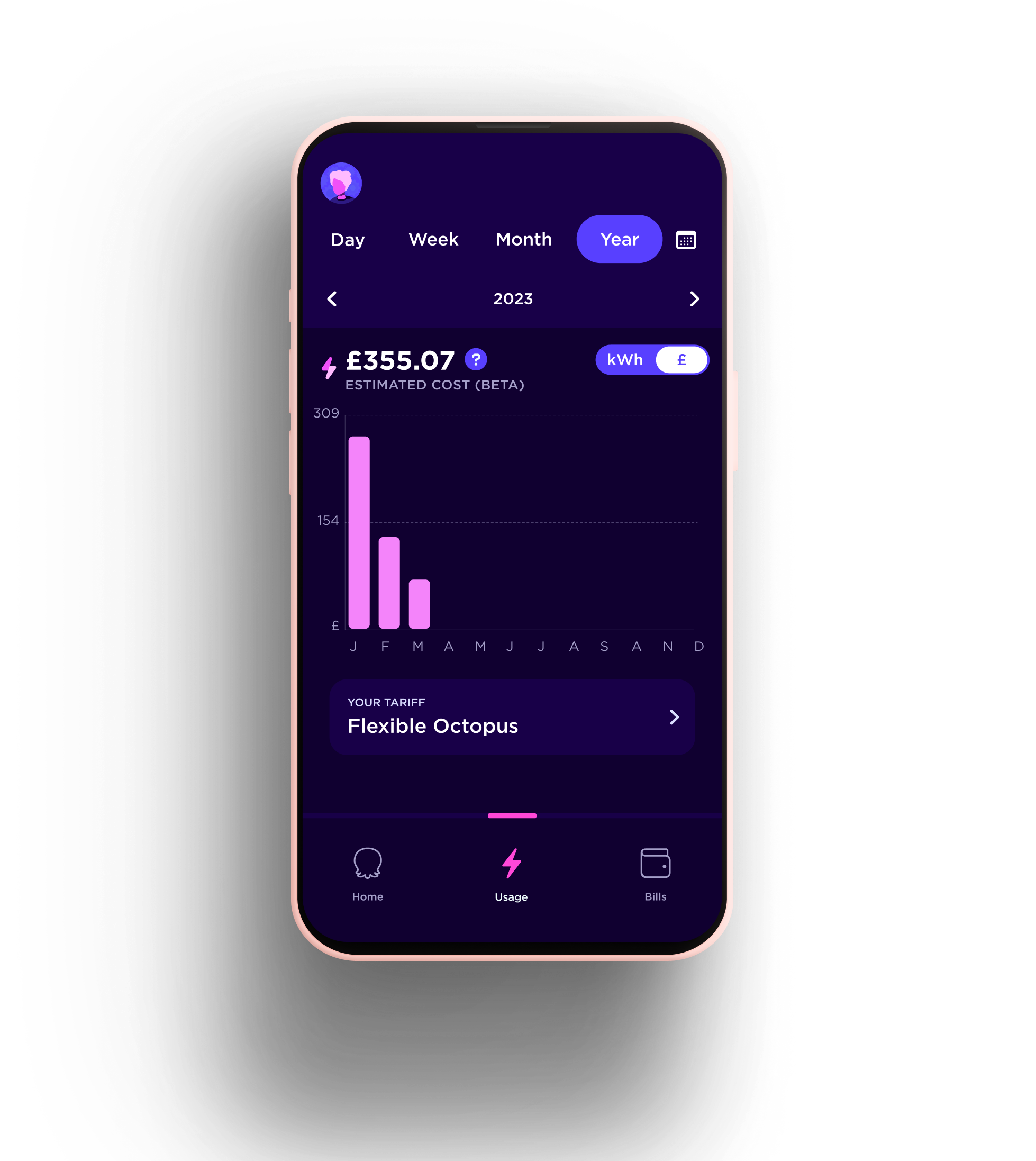 Year view on the Octopus app