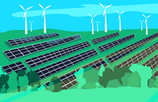 an image of wind farms and solar farms