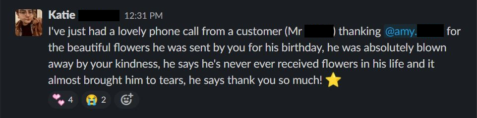 screenshot from #be-kind with some kind words for a colleague