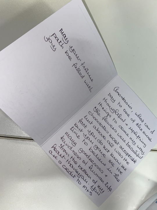 A lovely handwritten thank you card from a customer