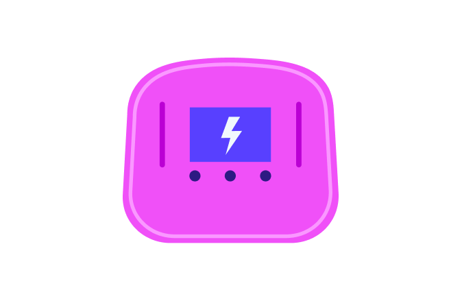 Illustration of Power Pack Home Pro - pink and box shaped with lightening bolt pictured on screen.