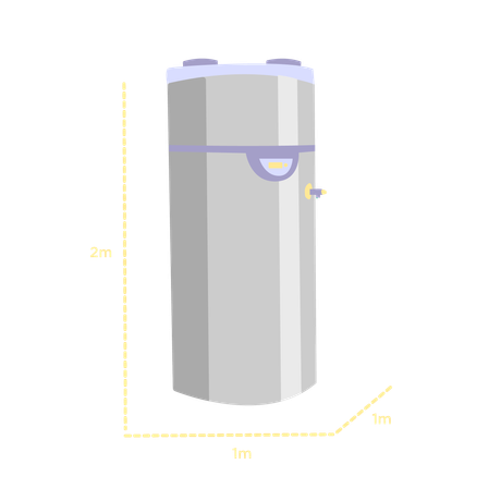 Measurements for an indoor hot water cylinder illustration